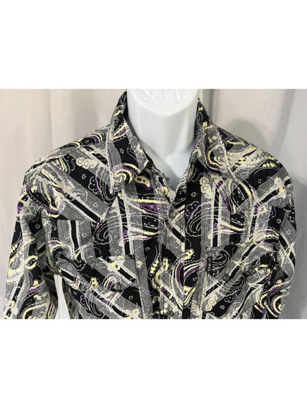 Cinch Men’s Small S White Purple Yellow Modern Fit Long Sleeve Cowboy Shirt